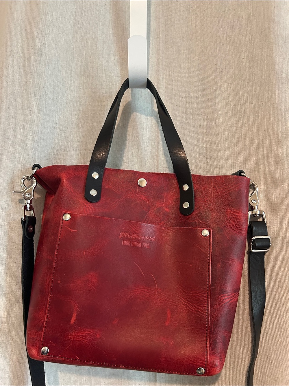 Jill’s Homestead Charger Red shorty tote leather